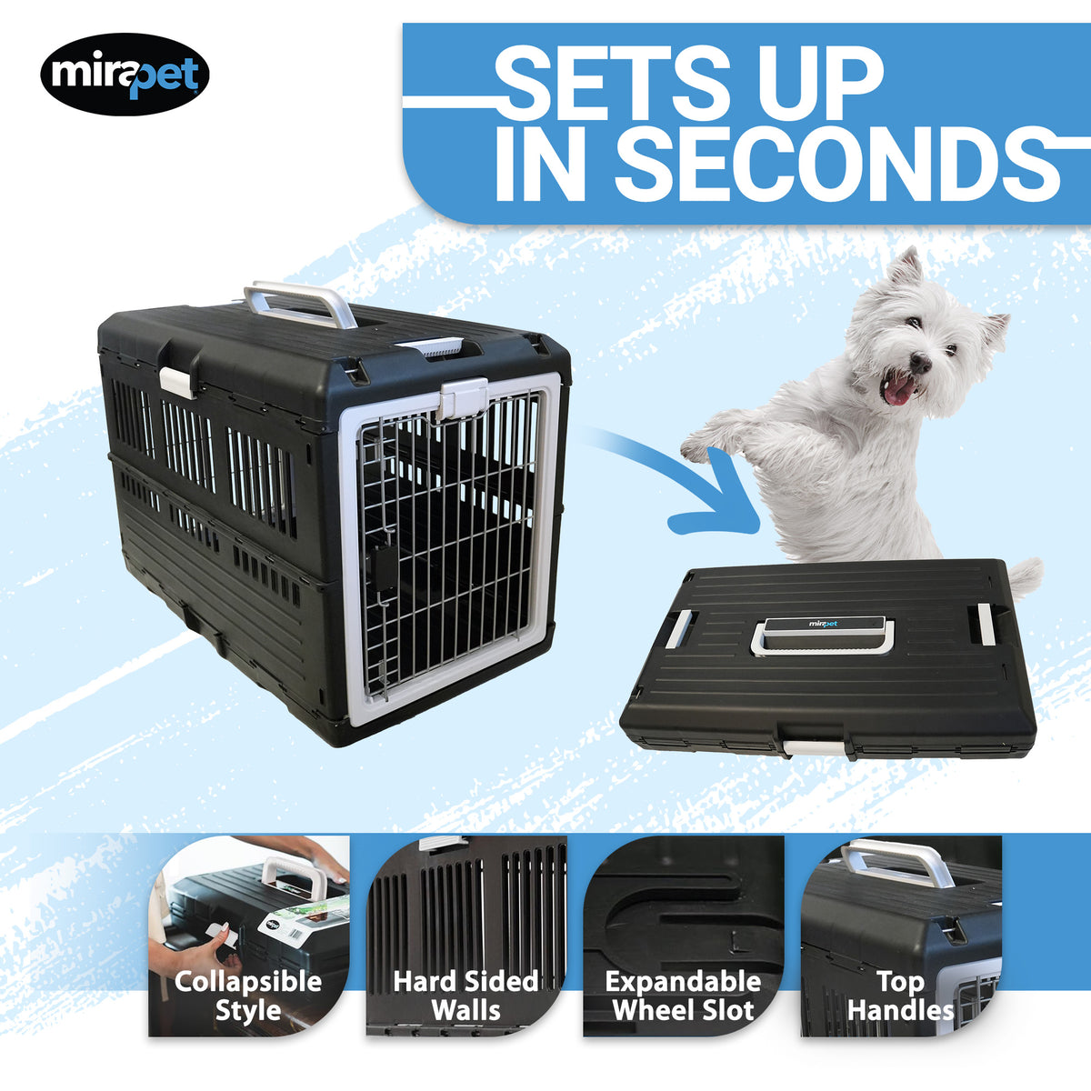 Mirapet Pet Carrier, Collapsible Portable Dog Crate for Large Dogs or Cats, 35"