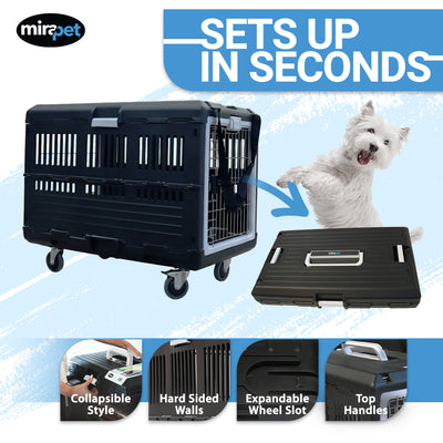 Mirapet Collapsible Pet Carrier & Crate for Large Dogs & Cats w/ Travel Kit, 35"