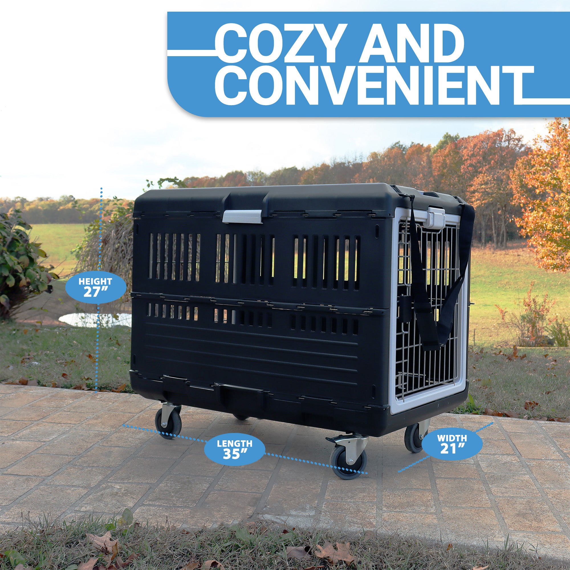 Mirapet Collapsible Pet Carrier & Crate for Large Dogs & Cats w/ Travel Kit, 35"