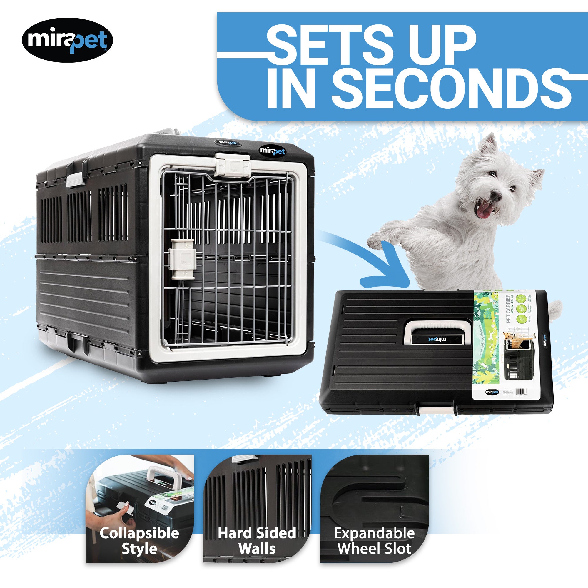Mirapet Carrier, Collapsible Portable Kennel for Medium Cats or Dogs (Used) - VMInnovations