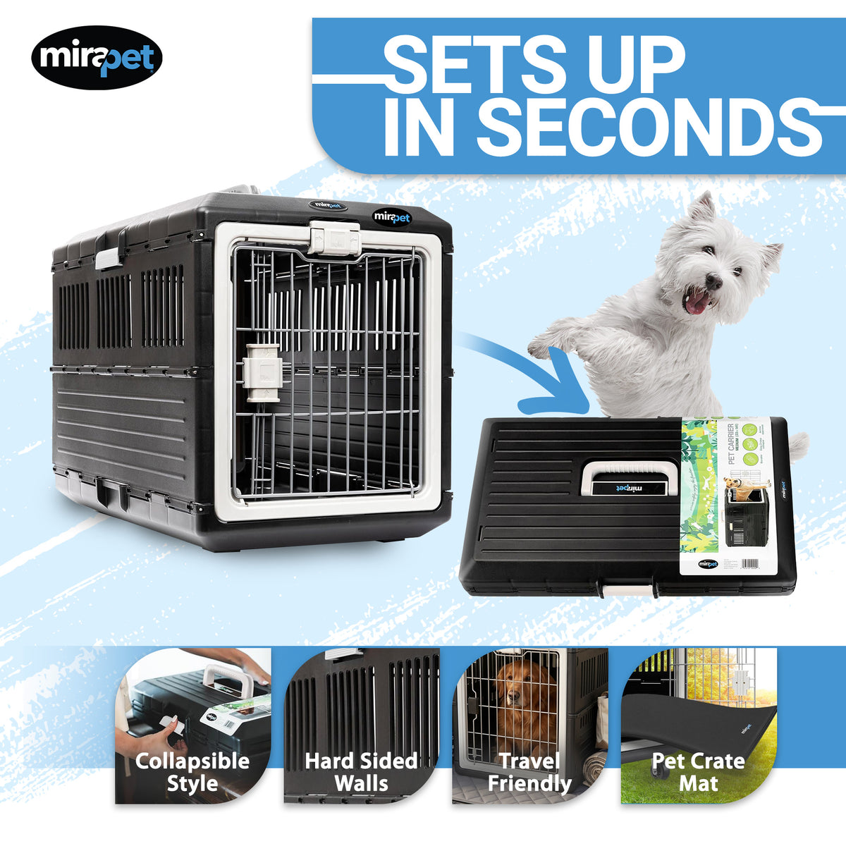 Mirapet Pet Carrier with Pad, Portable Travel Kit for Medium Cats or Dogs, 26" - VMInnovations