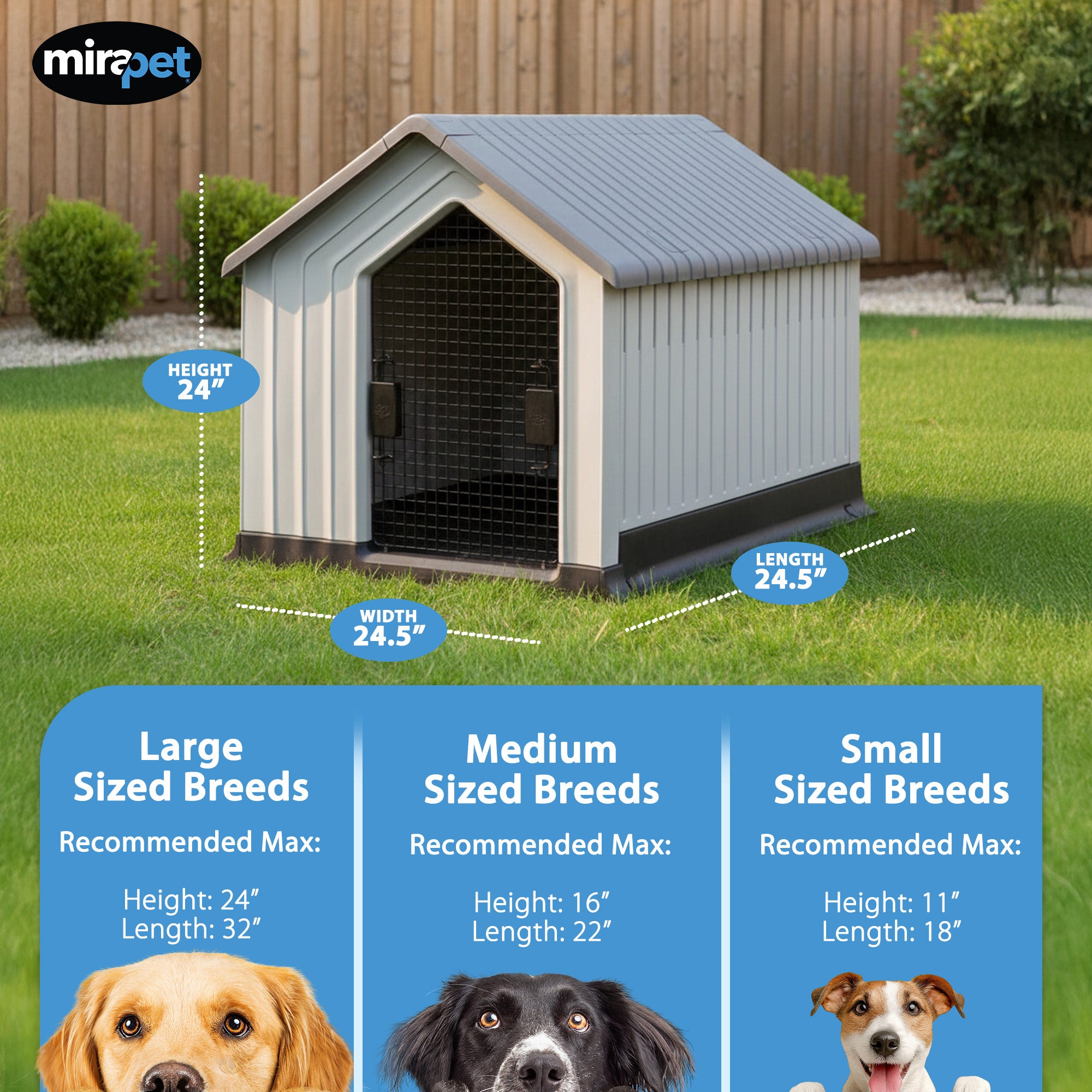 MiraPet Dog House, Indoor or Outdoor Durable Plastic Waterproof (Open Box) - VMInnovations