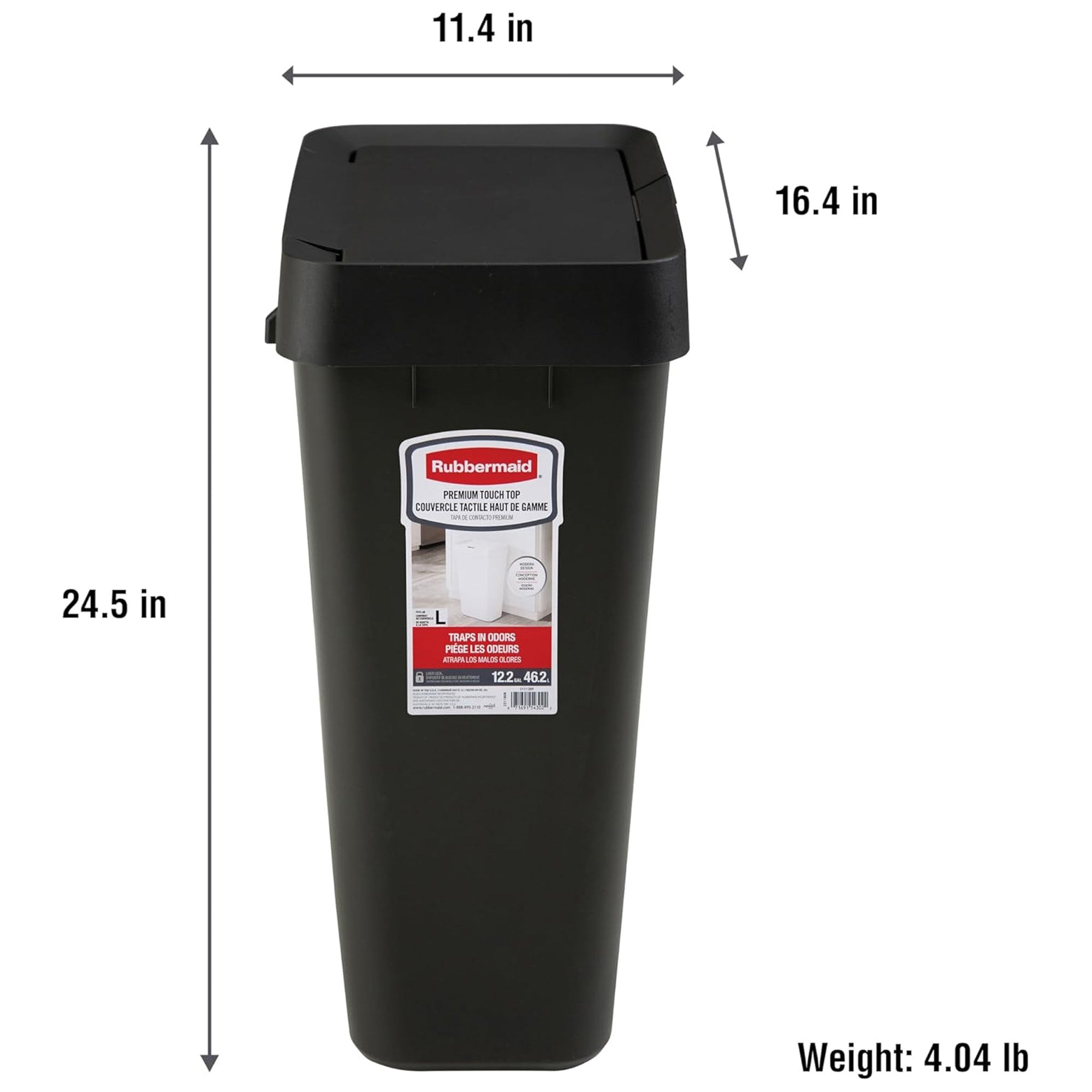 Rubbermaid Touch-Top Kitchen Trash Can Storage with Lid, 12.2 Gal, Black, 2 Pack