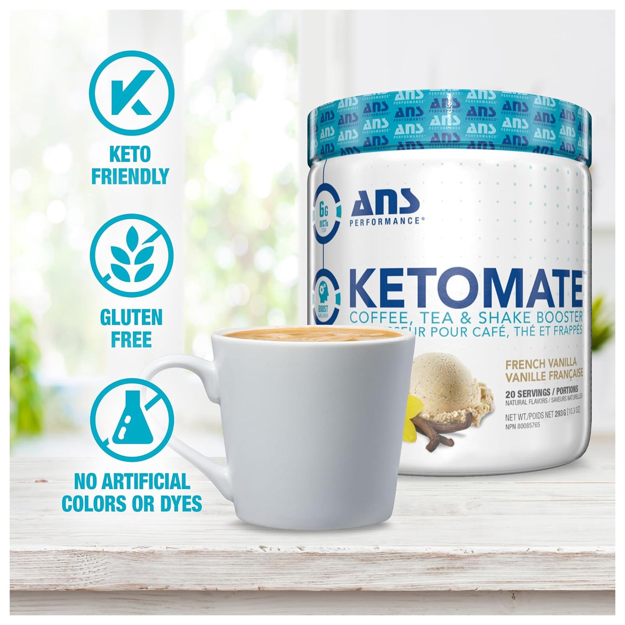 ANS Performance Ketomate Coffee Creamer with MCT Oil Powder, French Vanilla