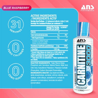 ANS Performance Carnitine 3000, Muscle Recovery Support, 16 Oz, Blue Raspberry