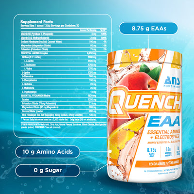 ANS Performance Quench EAA Hydration Drink Mix with Electrolytes, Peach Mango