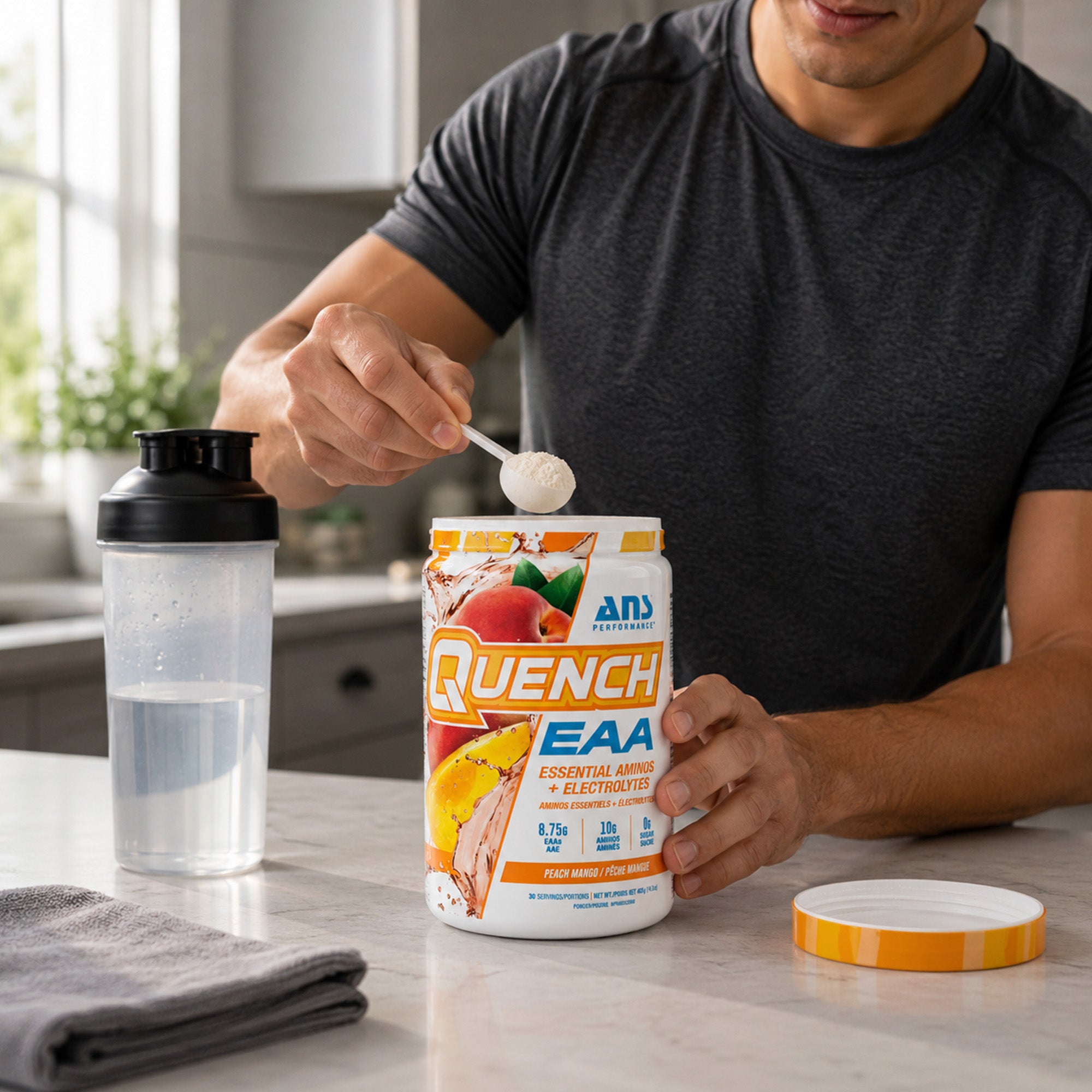 ANS Performance Quench EAA Hydration Drink Mix with Electrolytes, Peach Mango