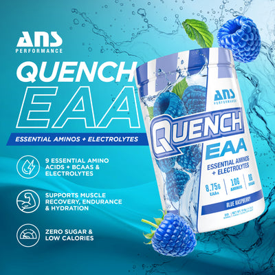 ANS Performance Quench EAA Hydration Drink Mix with Electrolytes, Blue Raspberry