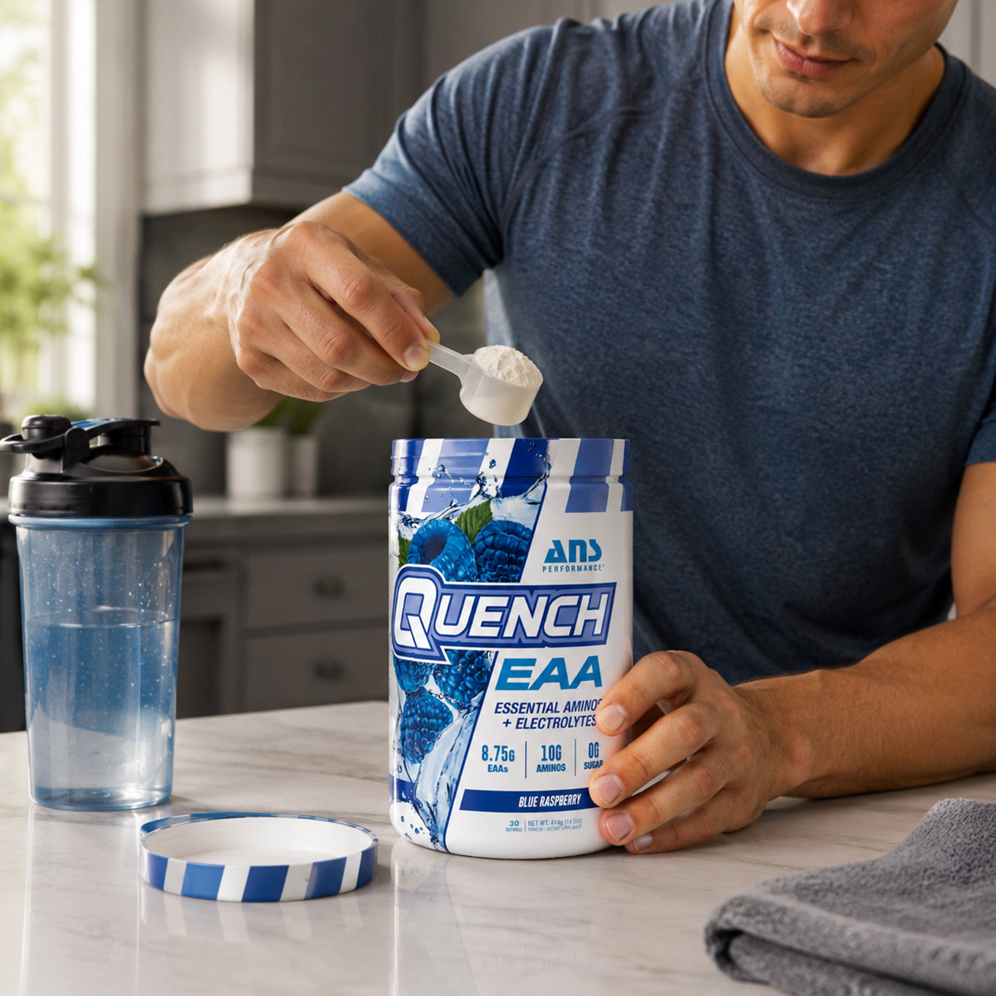 ANS Performance Quench EAA Hydration Drink Mix with Electrolytes, Blue Raspberry