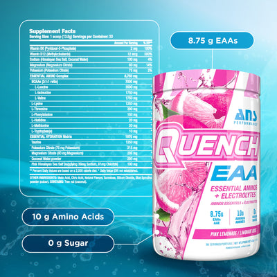 ANS Performance Quench EAA Hydration Drink Mix with Electrolytes, Pink Lemonade