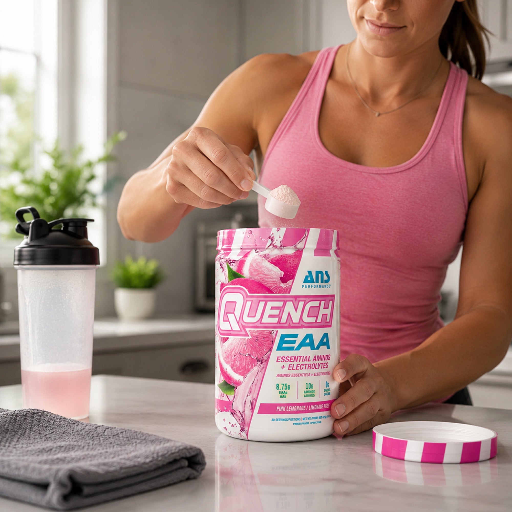 ANS Performance Quench EAA Hydration Drink Mix with Electrolytes, Pink Lemonade