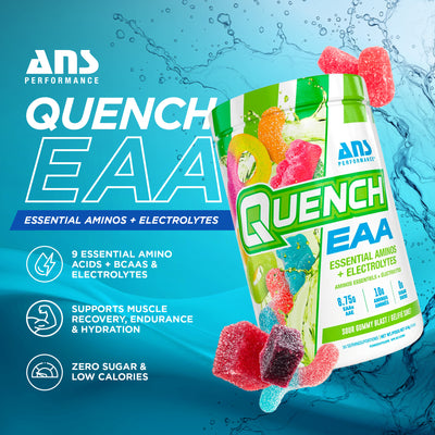 ANS Performance Quench EAA Hydration Drink Mix with Electrolytes, Sour Gummy