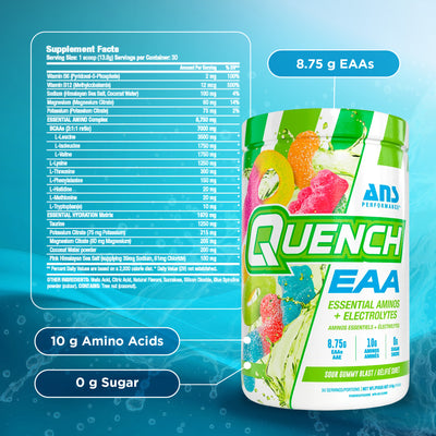 ANS Performance Quench EAA Hydration Drink Mix with Electrolytes, Sour Gummy