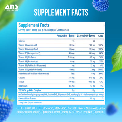 ANS Performance Ketovita Supplement Drink Powder, 30 Servings, Blue Raspberry