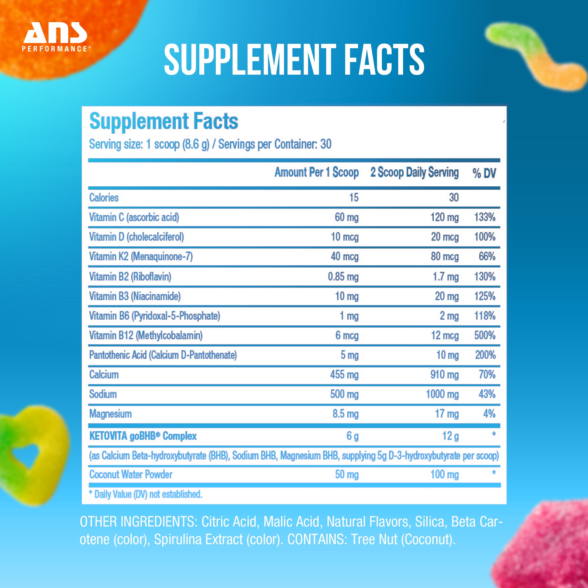 ANS Performance Ketovita Supplement Drink Powder, 30 Servings, Pineapple Punch