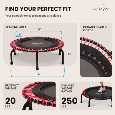 JumpSport 230 Workout Rebounder for Adults, 39" Mini Fitness Trampoline, Black - VMInnovations