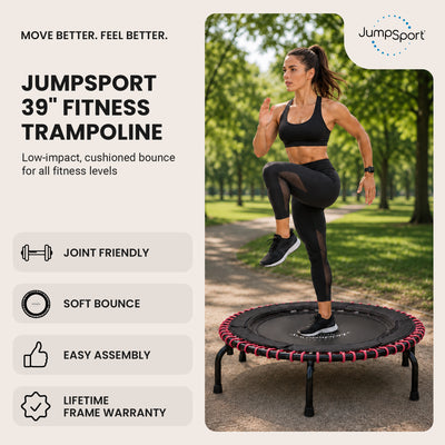 JumpSport 220 Workout Rebounder for Adults, 39" Mini Fitness Trampoline, Black - VMInnovations