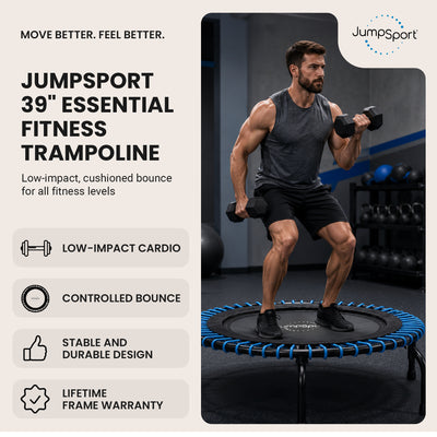 JumpSport 230 Workout Rebounder for Adults, 39" Mini Fitness Trampoline, Black - VMInnovations