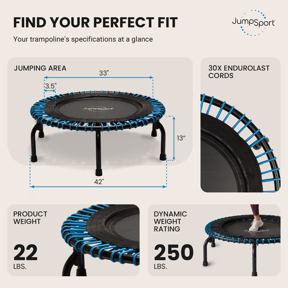 JumpSport 230 Workout Rebounder for Adults, 39" Mini Fitness Trampoline, Black - VMInnovations