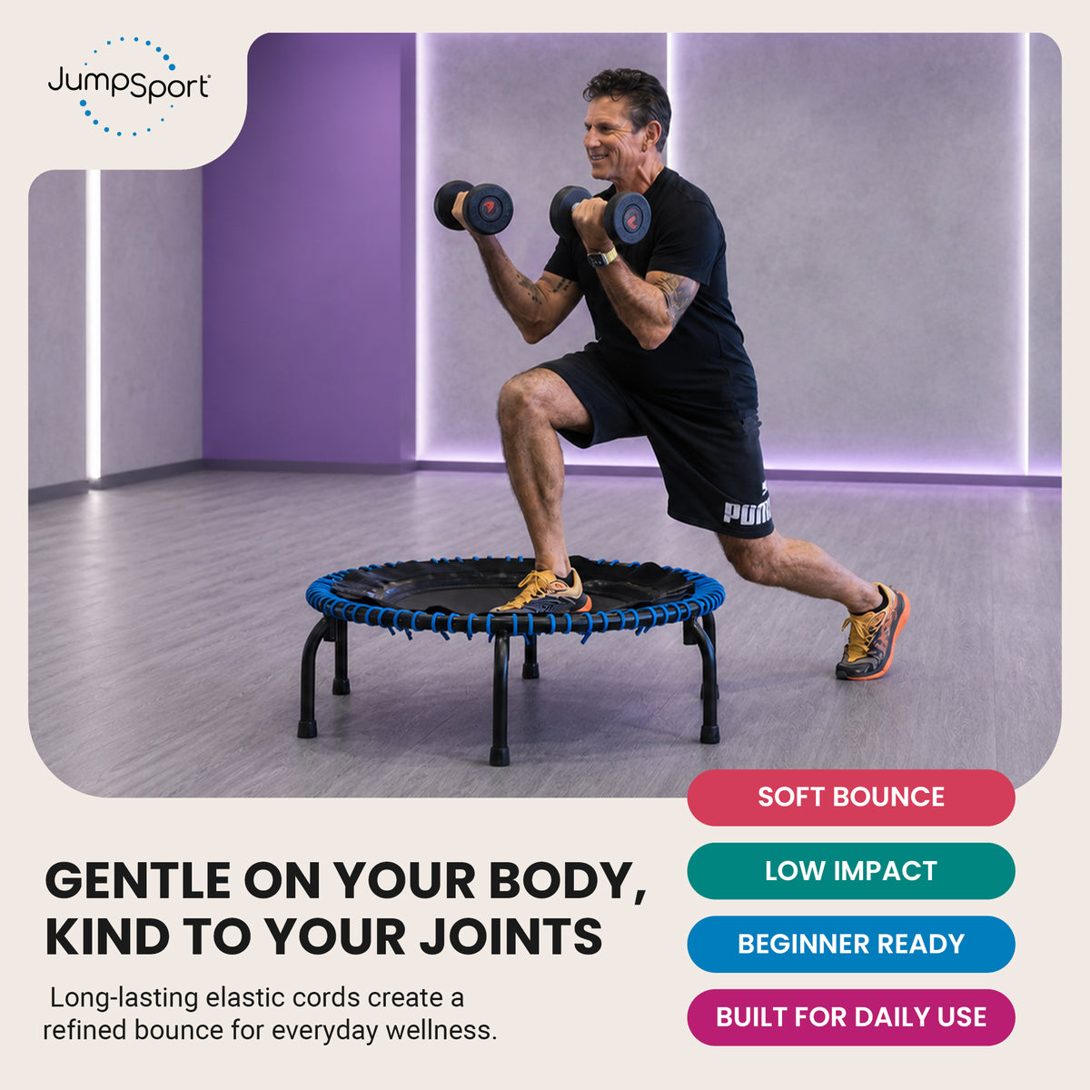JumpSport 230 Workout Rebounder for Adults, 39" Mini Fitness Trampoline, Black - VMInnovations