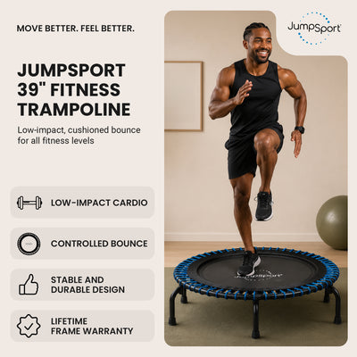 JumpSport 220 Workout Rebounder for Adults, 39" Mini Fitness Trampoline, Black - VMInnovations