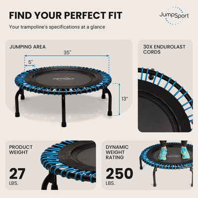 JumpSport 220 Workout Rebounder for Adults, 39" Mini Fitness Trampoline, Black - VMInnovations