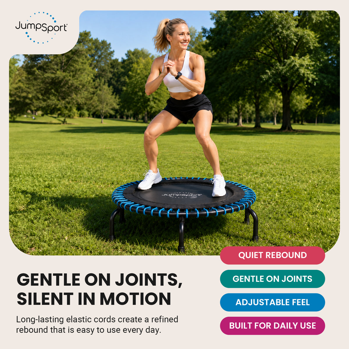 JumpSport 220 Workout Rebounder for Adults, 39" Mini Fitness Trampoline, Black - VMInnovations