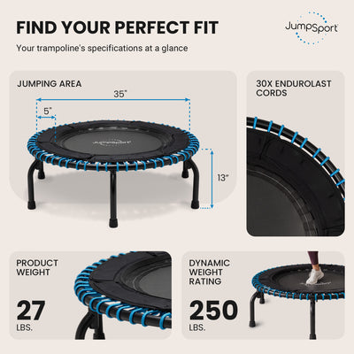 JumpSport 250 Workout Rebounder for Adults, Mini Fitness Trampoline, (Open Box) - VMInnovations