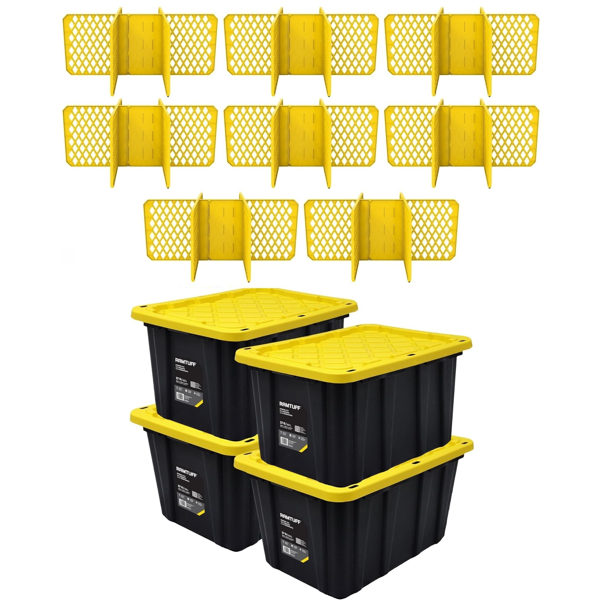Ramtuff 4 Pack Stackable Storage Container and ORGANIZE-IT! 8 Pack Tote Dividers