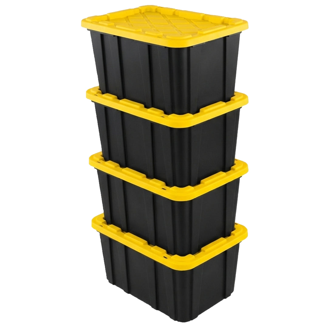 Sterilite 27 Gallon Industrial Stackable Storage Tote Lidded Containers, 4 Pack