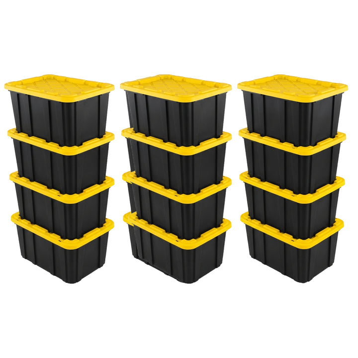 Sterilite 27 Gallon Industrial Stackable Storage Tote Lidded Containers, 12 Pack - VMInnovations