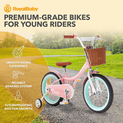 RoyalBaby Princess Girl Bike 16" w/ Training Wheels & Kickstand, Jenny/Pink-Mint - VMInnovations