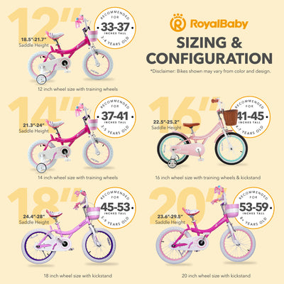 RoyalBaby Princess Girl Bike 16" w/ Training Wheels & Kickstand, Jenny/Pink-Mint - VMInnovations