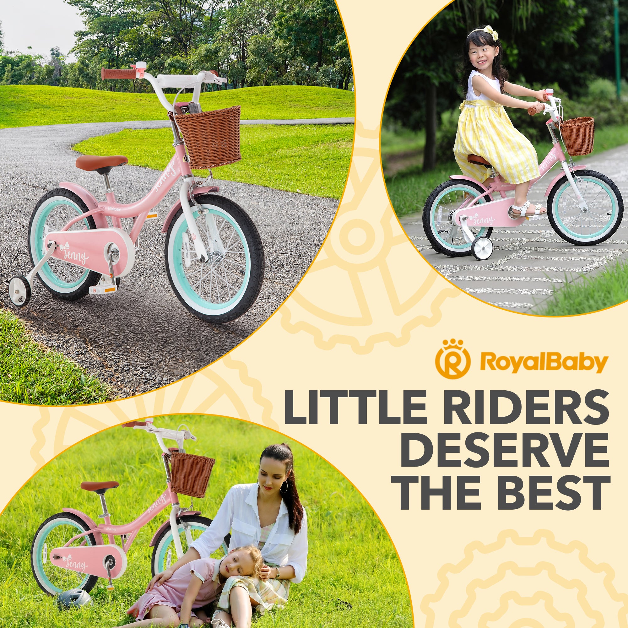 RoyalBaby Princess Girl Bike 16" w/ Training Wheels & Kickstand, Jenny/Pink-Mint - VMInnovations