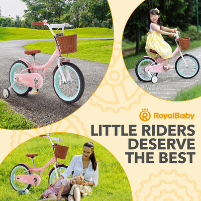 RoyalBaby Princess Girl Bike 16" w/ Training Wheels & Kickstand, Jenny/Pink-Mint - VMInnovations