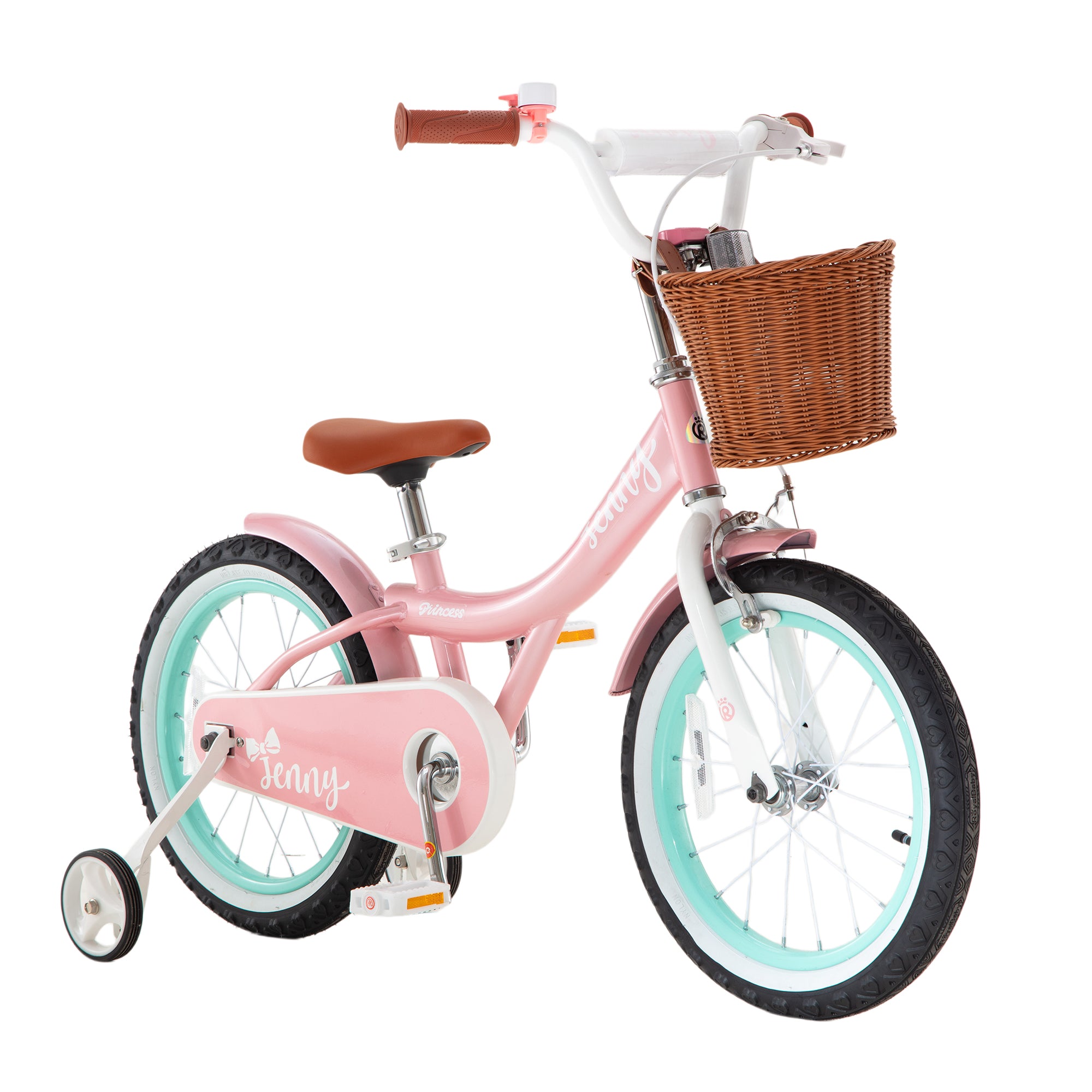 RoyalBaby Princess Girl Bike 16" w/ Training Wheels & Kickstand, Jenny/Pink-Mint - VMInnovations