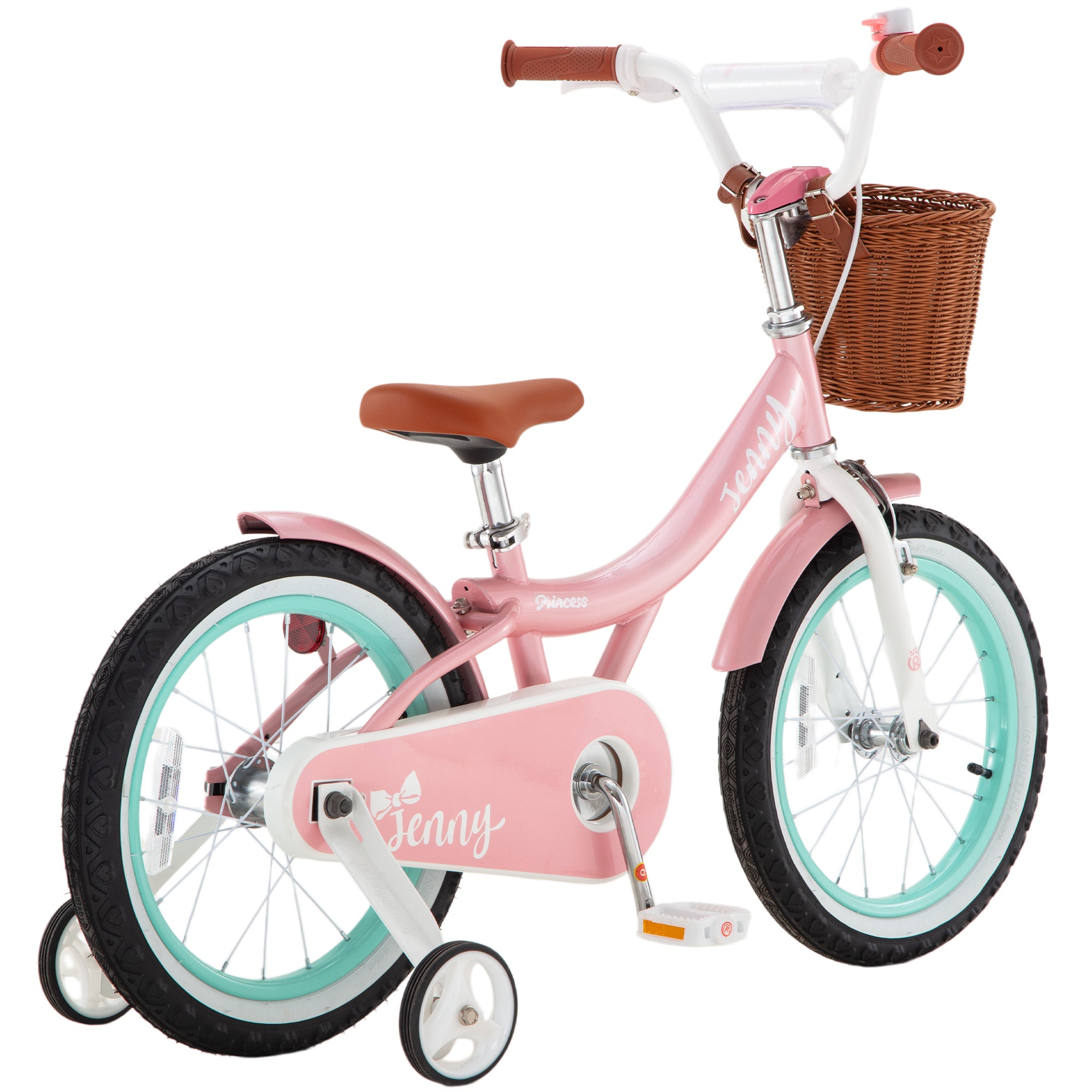 RoyalBaby Princess Girl Kids Bicycle 14" with Training Wheels, Jenny/Pink-Mint - VMInnovations