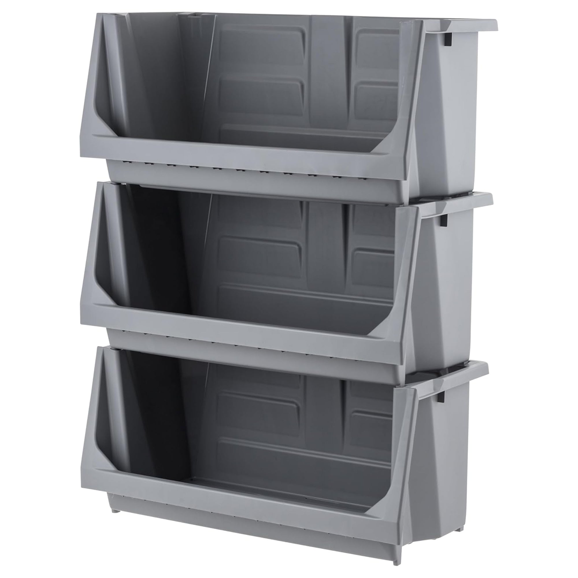 IRIS USA Open Front Storage Bins, Heavy Duty Stackable Bins, 3 Pack (Open Box)