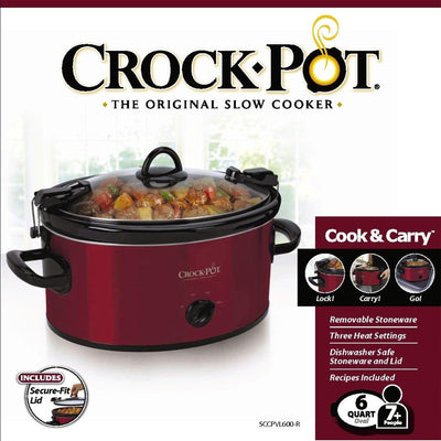 Crock-Pot Cook and Carry Manual Slow Cooker for Travel & Home, 6 Qt (Open Box)