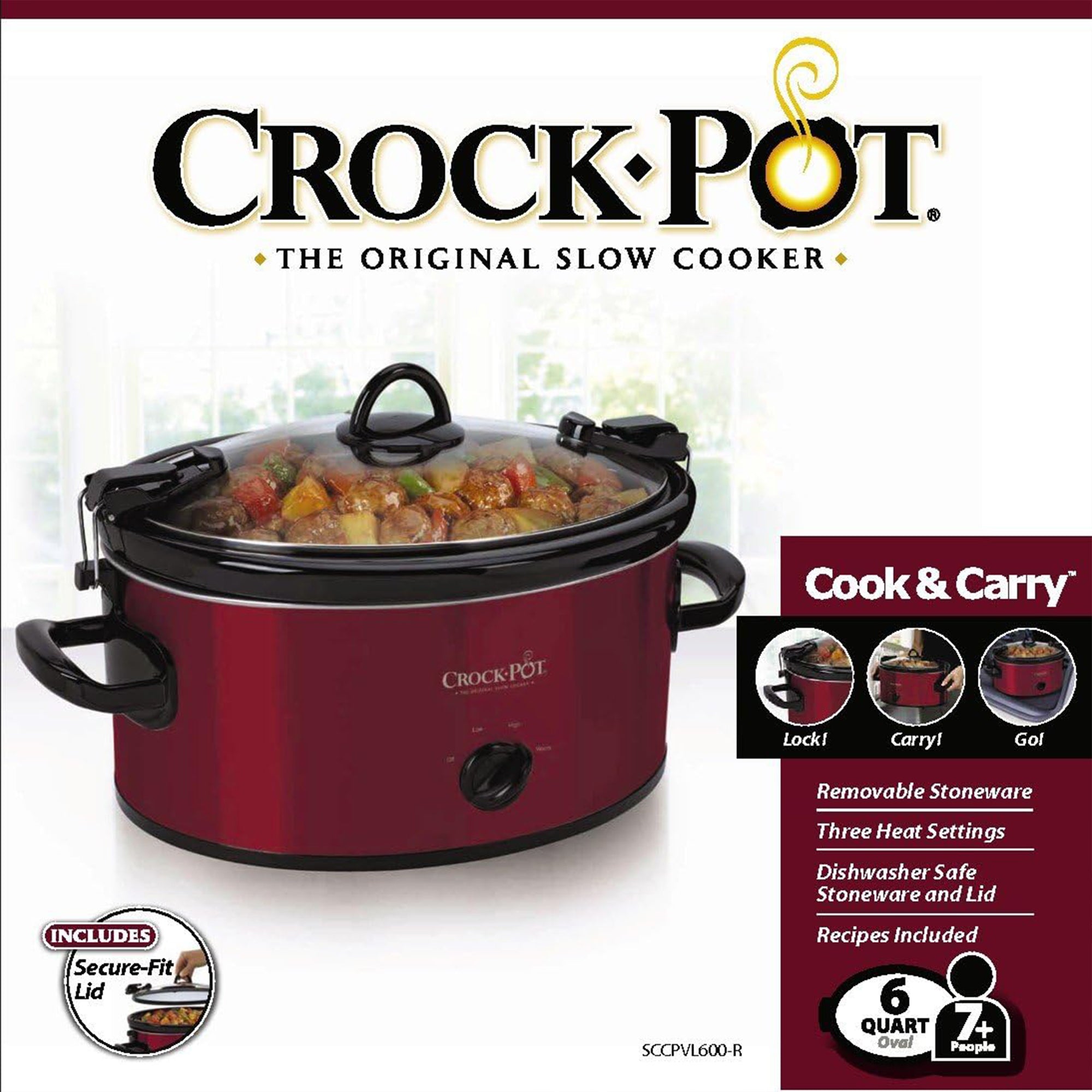 Crock-Pot Cook and Carry Manual Slow Cooker for Travel & Home, 6 Qt (Open Box)