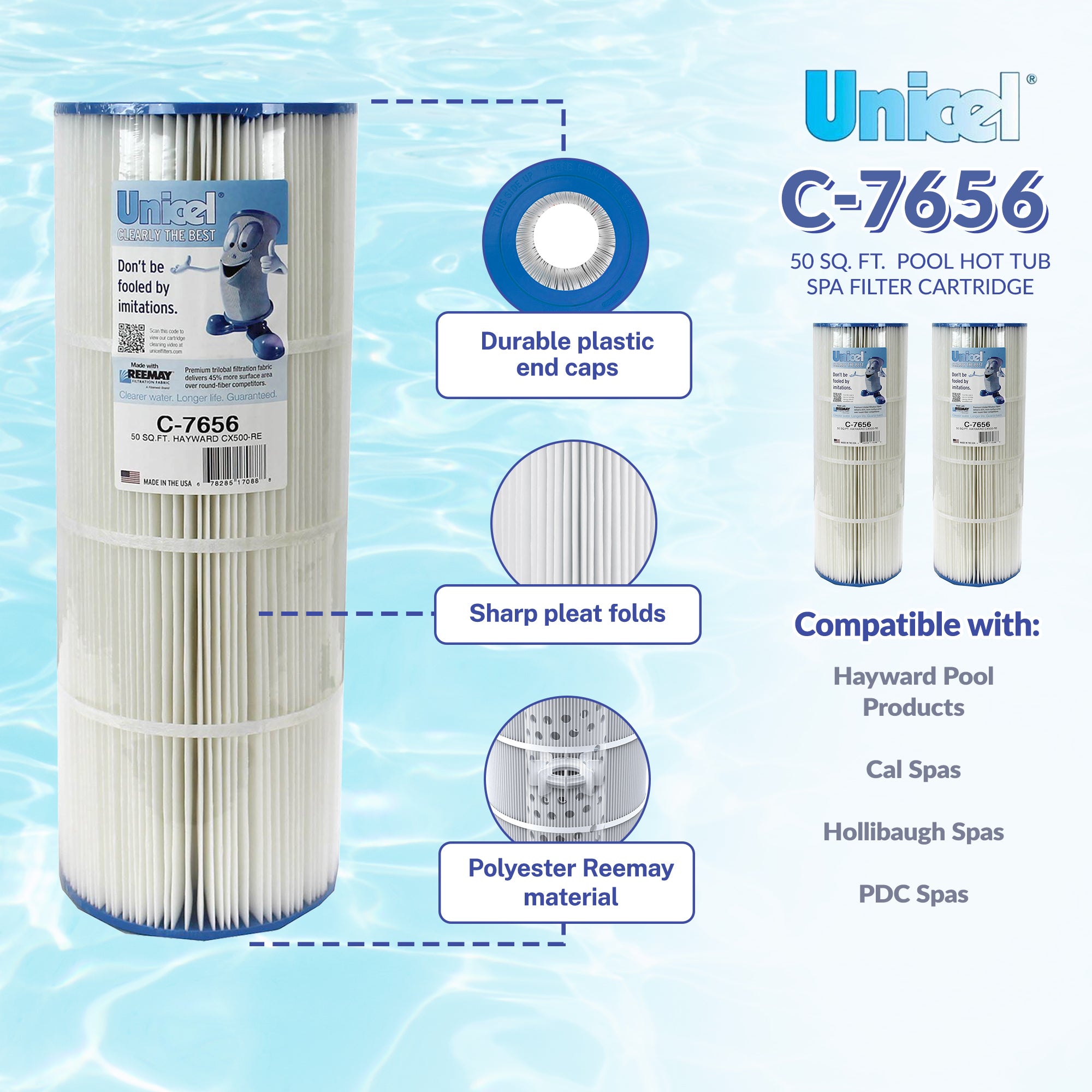 Unicel C-7656 Replacement 50 Sq Ft Pool Hot Tub Spa Filter Cartridge, 108 Pleats - VMInnovations