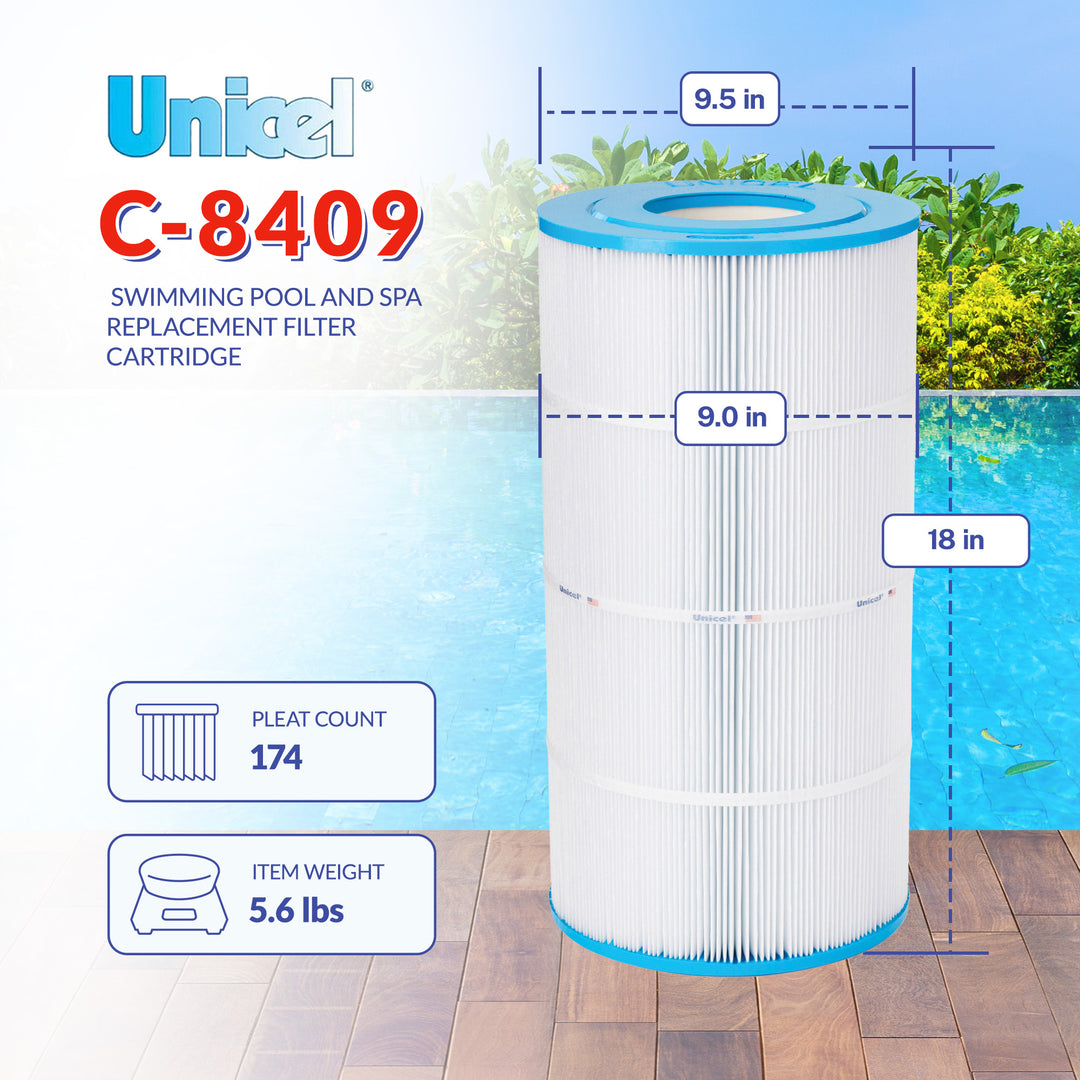 Unicel C-8409 Replacement 90 Sq Ft Swimming Pool Filter Cartridge, 174 Pleats