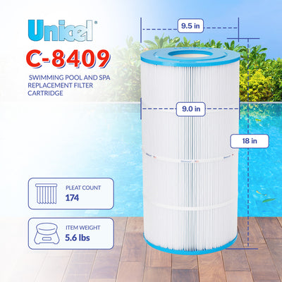 Unicel C-8409 Replacement 90 Sq Ft Pool Filter Cartridge, 174 Pleats, 4 Pack