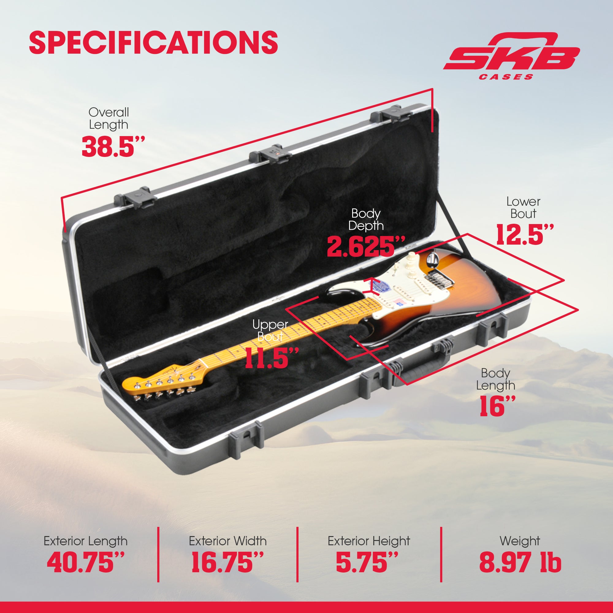 SKB Cases 1SKB-66PRO Pro Rectangular Electric Guitar Case with ABS Hard Shell - VMInnovations