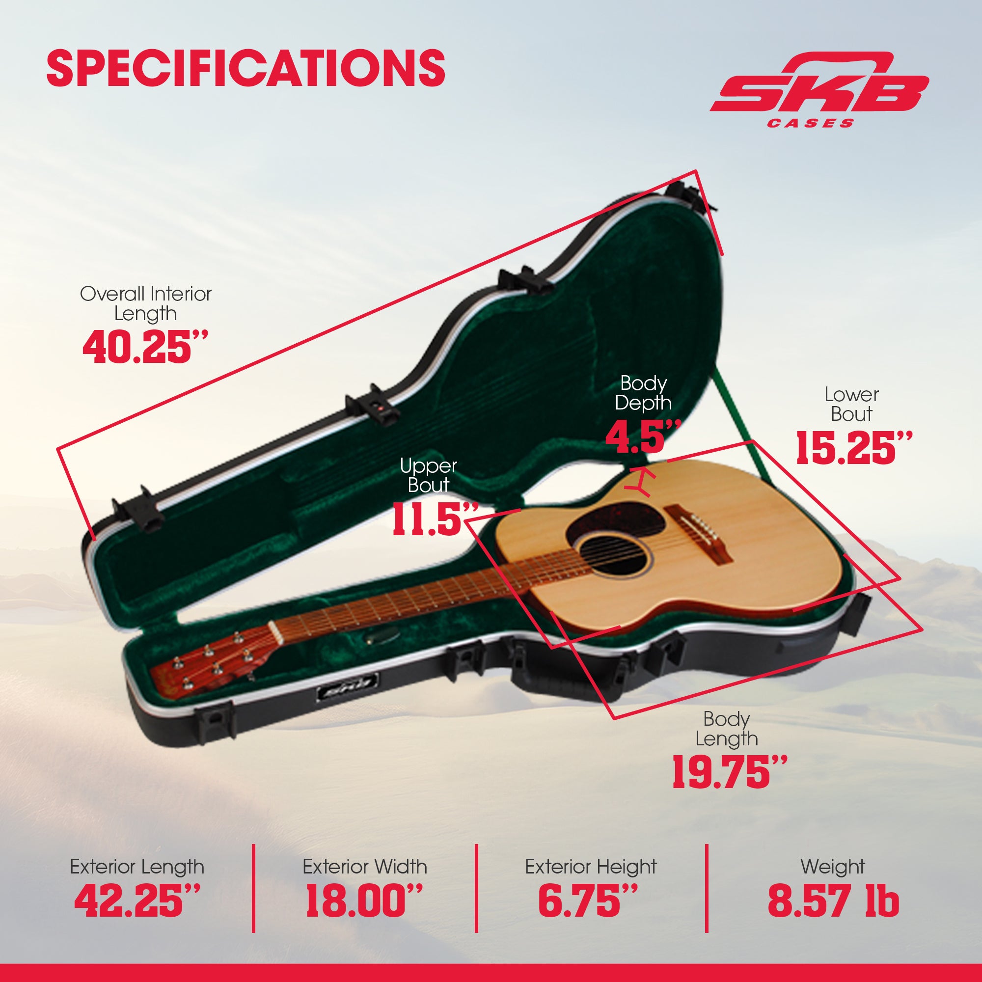 SKB Hardshell Travel Guitar Case for Martin 000 Acoustic Guitars with TSA Latch - VMInnovations