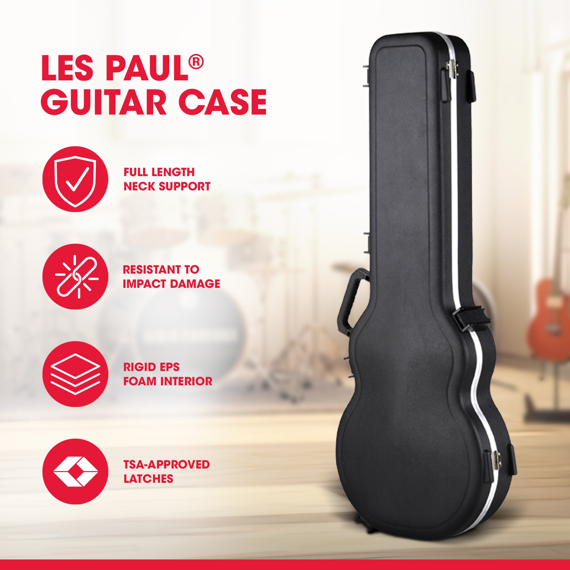 SKB Hardshell Travel Case for Les Paul Type Electric Guitars or Replicas, Black - VMInnovations