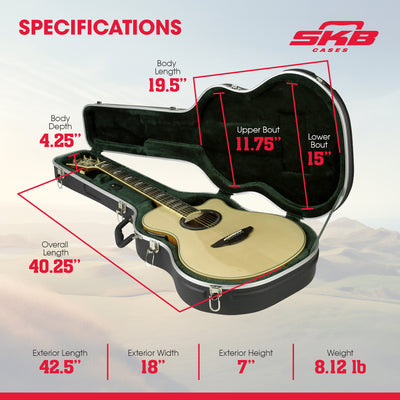 SKB Hardshell Travel Case for Thin-Line Acoustic or Electric Guitars, Black - VMInnovations
