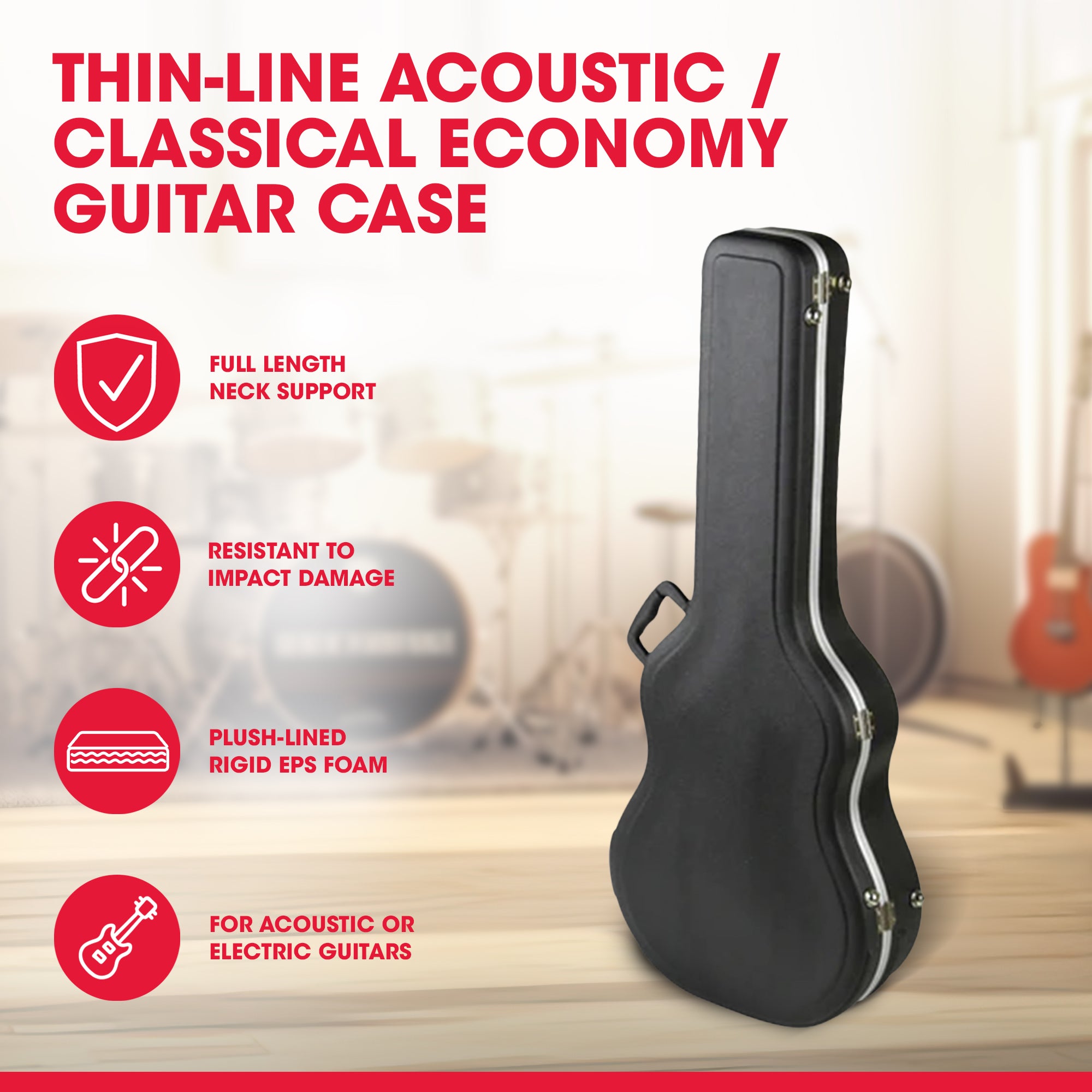 SKB Hardshell Travel Case for Thin-Line Acoustic or Electric Guitars, Black - VMInnovations