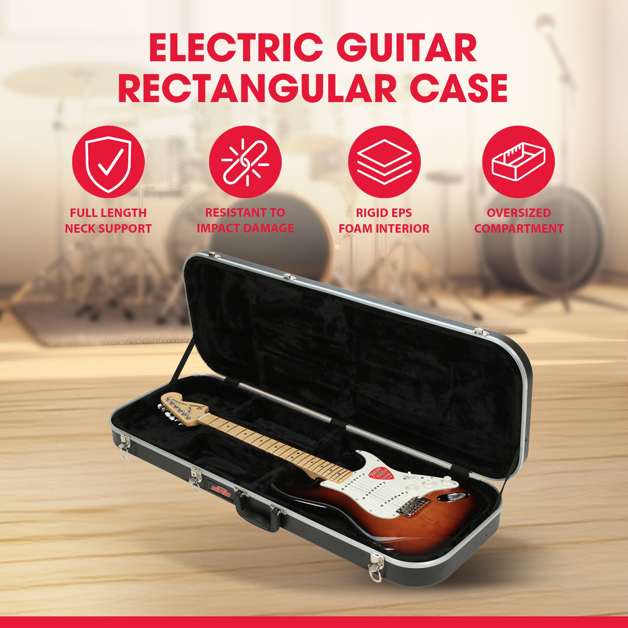 SKB Hardshell Rectangular Travel Case for Electric Guitars with Latches, Black - VMInnovations