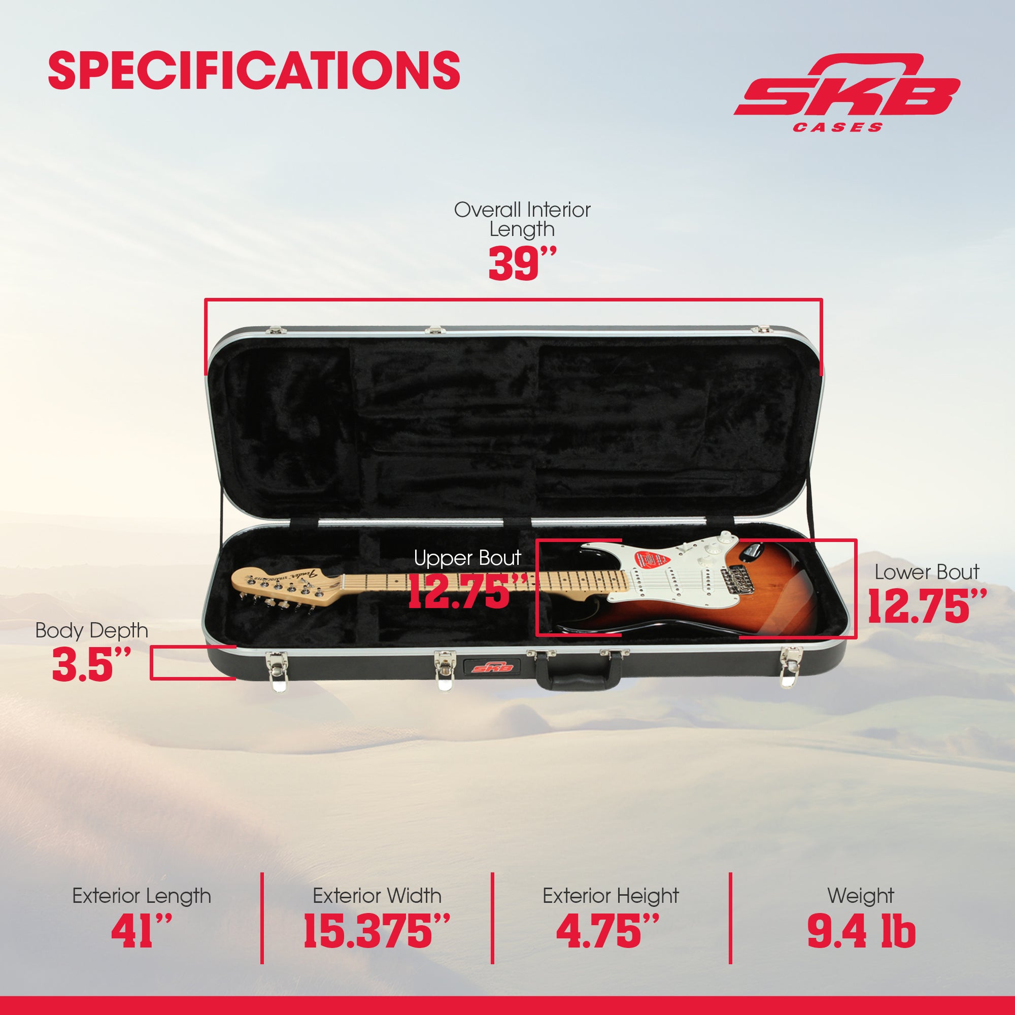SKB Hardshell Rectangular Travel Case for Electric Guitars with Latches, Black - VMInnovations